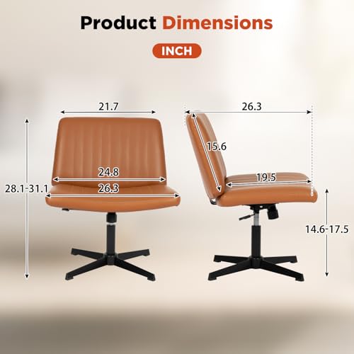 BestOffice Criss Cross Chair Comfy Armless Cross Legged Office Chair No Wheels Desk Chair Wide Adjustable Swivel Computer Task Vanity Chair for Reading, Computer Gaming, Home Office, Vanity, Brown by BestOffice - Image 8