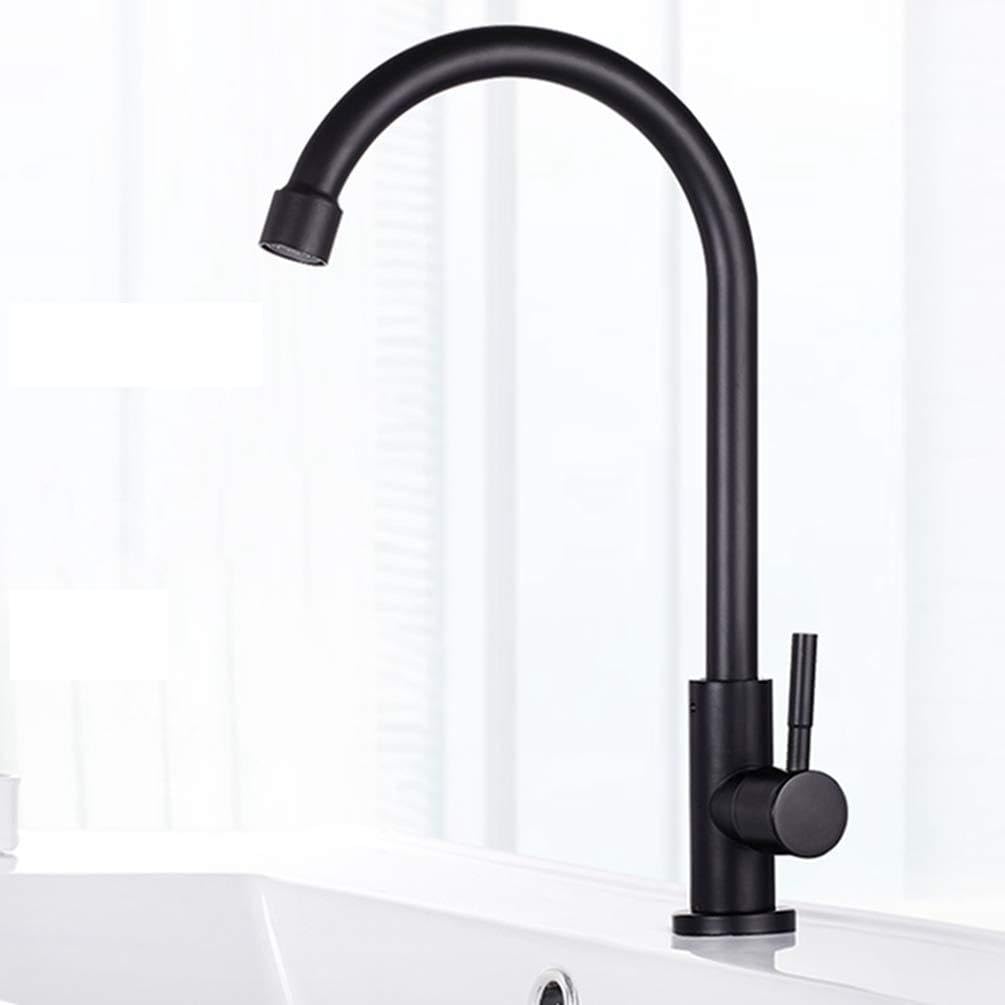 Kitchen Faucet Black 360 Degree Rotatable Spout Sink Basin Water Curved Mixer Tap Hot and Cold Single Handle