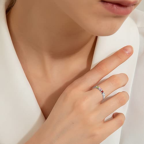 Sterling Silver Personalized Mothers Rings Gifts For Mother’s Day With 4 Birthstones Custom Family Name Ring Jewelry For Women Mom Grandmother #TOP2