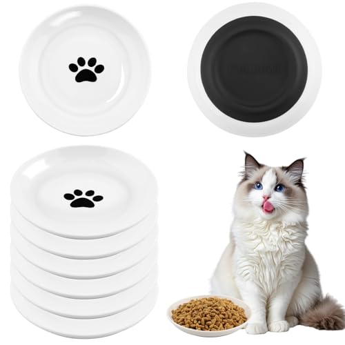Foydream Comedero Gato, 6 Piezas Cuencos de Cerámica para Gatos con Base de Silicona Antideslizante, Cuencos Planos para Gatos y Animales