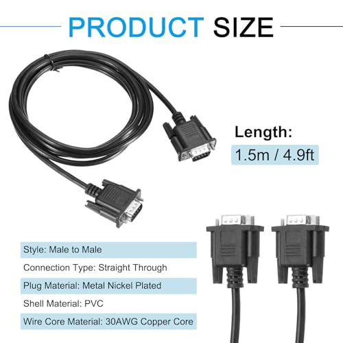 Câble RS232 DB9 mâle mâle pour communication de données et programmation automate 1.5m - 2