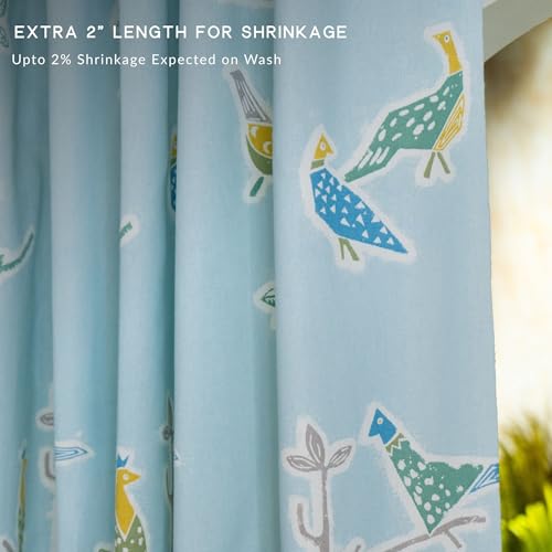 Image of Tranquebar Curtain Co. Window Curtains 5 Feet, 60-65% Room Darkening, Multicolor(Blue) Bird Print, Cotton Curtains for Window, BackTab Loops, Design Shiri (152 cm) - Set of 2