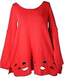  Damen Lagenlook Pullover Longshirt Shirt Strick Tunika Kleid Strickkleid 44 46 48 50 52 54 56 58 L XL XXL 3XL 4 XL 5XL Rot Freizeit Winter Übergang Übergröße (44)