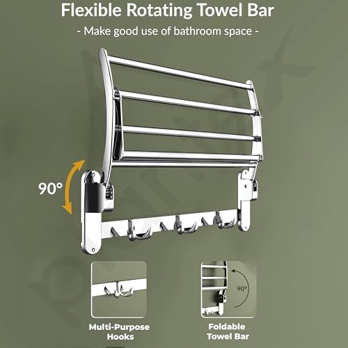 Plantex Stainless Steel Folding Towel Rack for Bathroom/Towel Stand/Hanger/Bathroom Accessories(18 Inch-Chrome) (Image - 5)