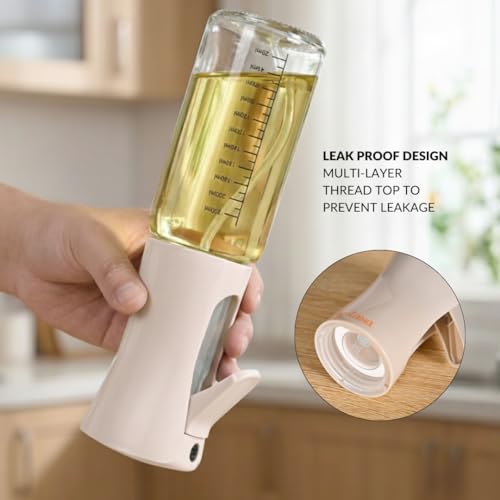 Image of Nestasia Glass Oil Sprayer Bottle for Kitchen (220ml) - 100% Food-Safe Vinegar & Olive Oil Spray Bottle for Healthy Cooking, Salad Dressing, Air Fryer, BBQ & Grilling (Beige)