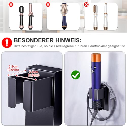 WAYASI Föhnhalter Wand, Föhn und Glätteisen Halterung Aufbewahrung, Fönhalterung Wa ndhalterung, Lockenstab Halterung für Fön, Selbstklebend Haartrocknerhalter Ohne Bohren (Schwarz, 1PC)