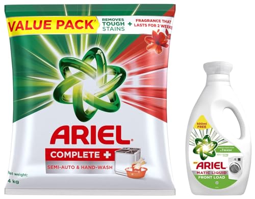 Image of Ariel Complete + Detergent Washing Powder- 4Kg Value Pack & Ariel Matic Liquid Detergent Front Load 2 Ltr + 500ml Free