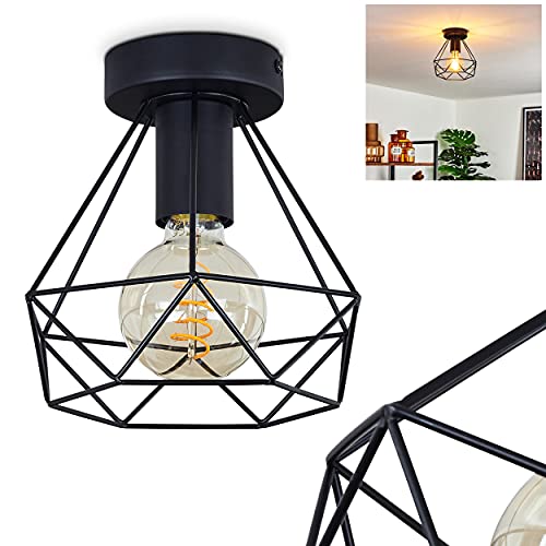 Plafonnier Denno en métal noir, élégante lampe vintage dont l'abat-jour grillagé crée un jeu de lumière au plafond, pour 1 ampoule E27, ampoule(s) non...