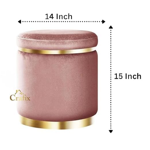 Image of Giftoshopee Velvet Puffy Ottoman Stool, Round Footrest with Diamond Quilting and Gold Base, for Living Room, Bedroom and Dressing Area (Pink)