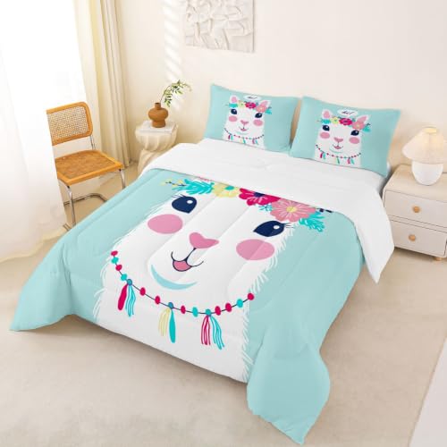 Image of Feelyou Girls Cute Llama Comforter Cartoon Comforter Set Full Size
