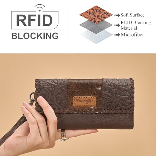 Image of Montana West X Wrangler Western Wallets for Women Trifold Wristlet Wallets Large Capacity Women Clutch Wallet with Coin Purse