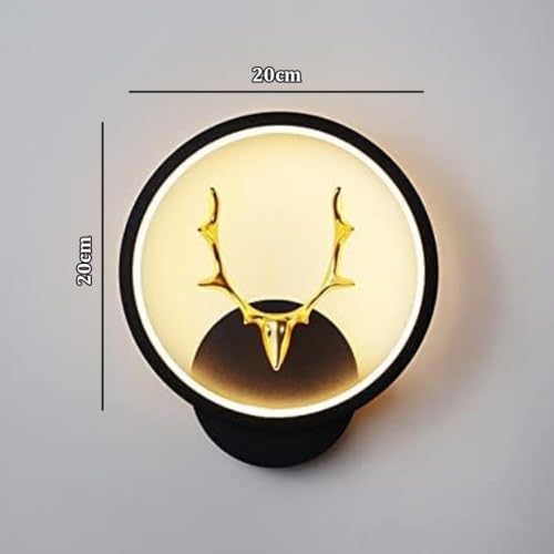 Image of fizzytech LED Deer Design Wall Light, 20 cm Round Decorative Wall Lamp, Black & Gold Finish with 3 Colour Changing Modes for Bedroom, Living Room & Hall, Pack of 2