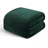 Exclusivo Mezcla Decke Kuscheldecke Flauschig Fleecedecke Wohndecke mit Waffelmuster, Leichte, Weiche & Warme Sofadecke Bettüberwurf, 220x240 cm Dunkelgrün