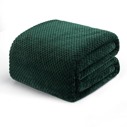 Exclusivo Mezcla Decke Kuscheldecke Flauschig Fleecedecke Wohndecke mit Waffelmuster, Leichte, Weiche & Warme Sofadecke Bettüberwurf, 220x240 cm Dunkelgrün
