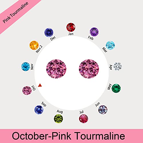 Pink Birthstone Stud Earrings For Women Wife, 18K White Gold Plated S925 Sterling Silver Halo Round Cut Gemstone Earrings Pink Corundum October Birthstone Earrings Anniversary Birthday Jewelry Gifts #TOP1