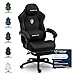 Dowinx Gaming Stuhl Ergonomisch mit Verstellbarem Massage-Lendenkissen, Mikrofaser-Velours, Dickes Sitzpolster, Ausziehbarer Fußstütze, Armlehnen Verstellbar, 160° Neigbar, Hellschwarz