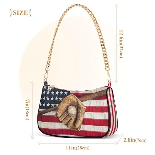 Image of Shoulder Bags for Women American US Flag Independence Day Patriotic Hobo Tote Handbag Small Clutch Purse with Zipper Closure