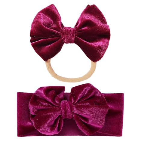 Baby Girls Bow Headband Handmade Velvet Toddler Hair Bow Hairband Stretchy Soft Nylon Wide Turban Bowknot Headwrap Girls Hair Accessories TSFD59 (Purple, One Size)