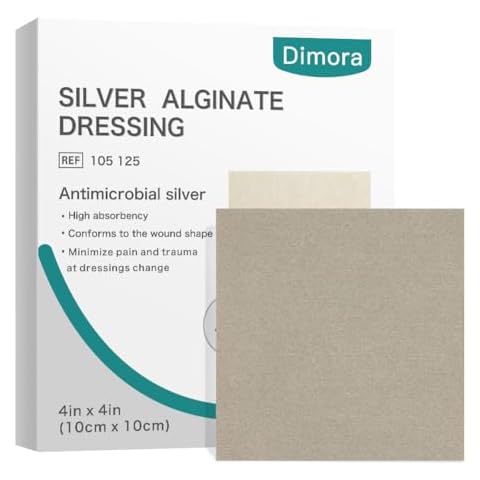 Dimora Upgrade Silver Calcium Alginate Wound Dressing -Antibacterial Non Stick Gauze, Highly Absorbent Sterile Bandage Pads,4'' x 4'' Patches 5 Packs Cover