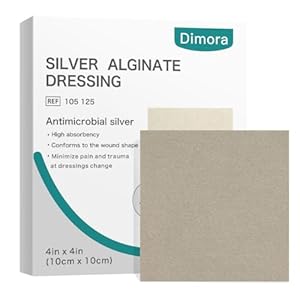 Dimora Upgrade Silver Calcium Alginate Wound Dressing -Antibacterial Non Stick Gauze, Highly Absorbent Sterile Bandage Pads,4” x 4” Patches 5 Packs
