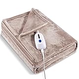 Heated Blanket LHNK Electric Blanket - 4 Heating Levels & 10 Hours Auto Off，The Heating Blanket with ETL and FCC Certificated, Electric Blankets 72'x84', Machine Washable, Brown