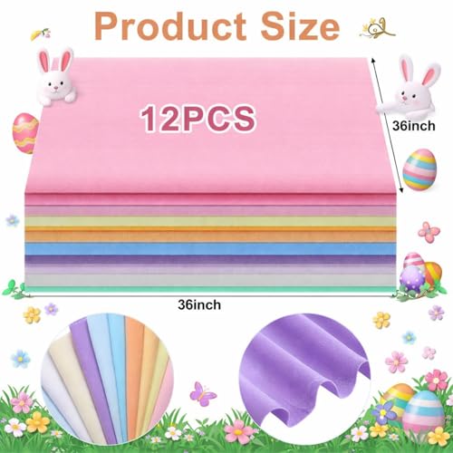 Image of WILLBOND 12 Pcs Large Felt Sheets 36 x 36 Inch 1.2 mm Pastel Series