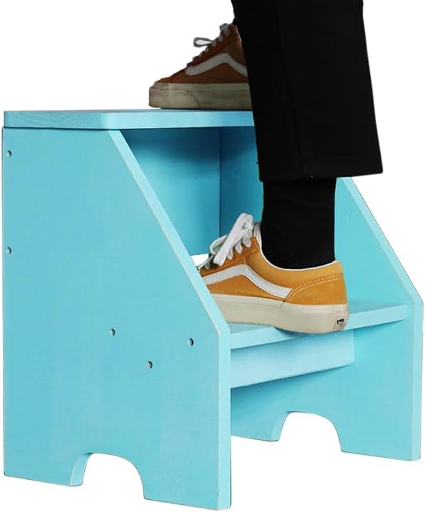 Miniatura 6 de Taburete apilable de madera de 2 niveles, taburete escalonado para baño, taburete de doble paso para cepillar los dientes, organizador de