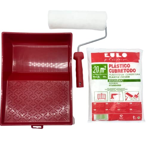 Nespoli Kit Rodillos de Pintura, Cubretodo + Bandeja + Rodillo, Ideal para Fachadas