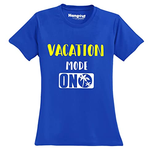 Image of Hangout Hub Men's Women's Boy's Girl's Round Neck T-Shirt Vacation Mode ON Printed-Blue Color-Family Combo Tees