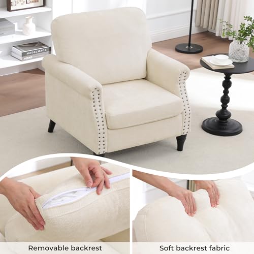 Image of Accent Chair Set of 2 for Living Room Modern Mid Century Reading Chair Armchair High Back Upholstered Armchair with Wooden Legs for Living Room Bedroom Office Beige