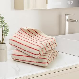 Jacquotha Striped Hand Towels Set of 2, Vintage Bathroom & Kitchen Decor, Guest Use, Soft Gentle for Adults Kids, Natural Cotton, 14” x 29”, Coral Red