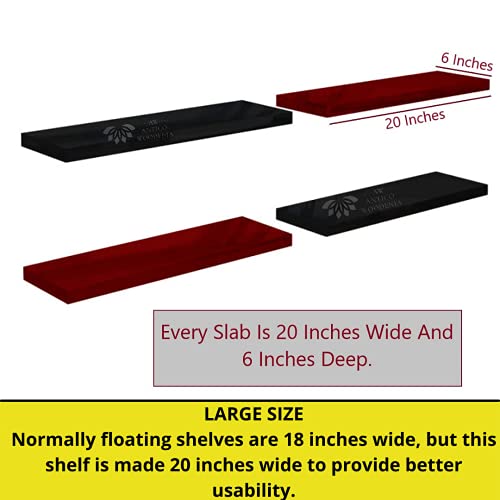 Image of Wooden Floating Wall Shelf| Wall Mount| Wall Rack| Wall Bracket for Home and Office Decor | Big Mounted Cabinets (Large, Set of 4 Black and Red)
