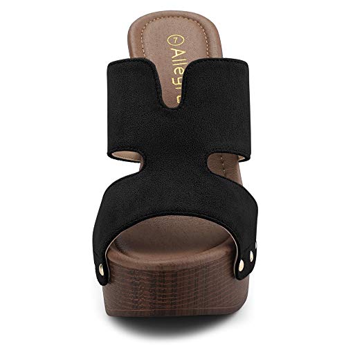 Allegra K Women's Platform High Block Heel Black Slides Sandals - 7 M Us #TOP2