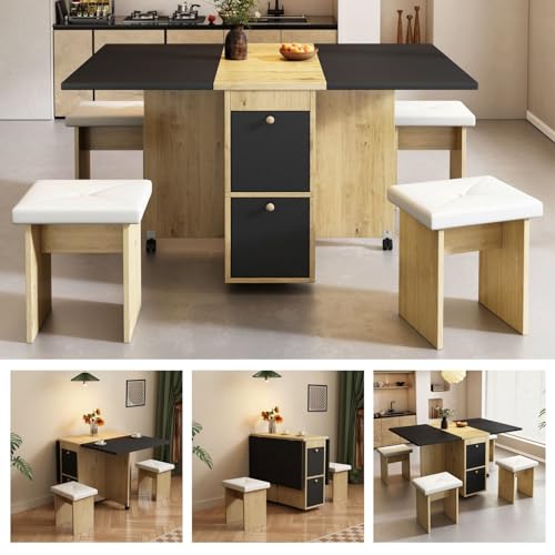 EURHCIO Table à Manger Pliante avec 4 Chaises,Ensemble Table et Chaises 4 Personnes,120x80x75cm,pour Salle à Manger Cuisine Salon (Noir)