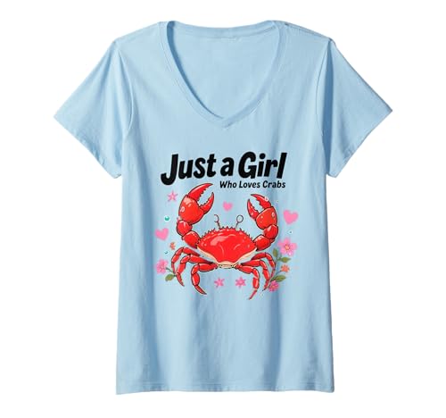 Womens Crabby Seafood Crab Lover Just A Girl Who Loves Crabs V-Neck T-Shirt