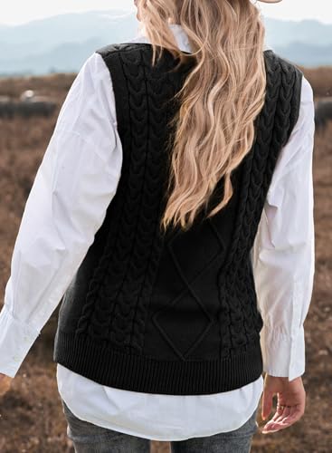 image for EVALESS Womens Plus Size Black Sweater Vest V Neck Sleeveless Sweaters