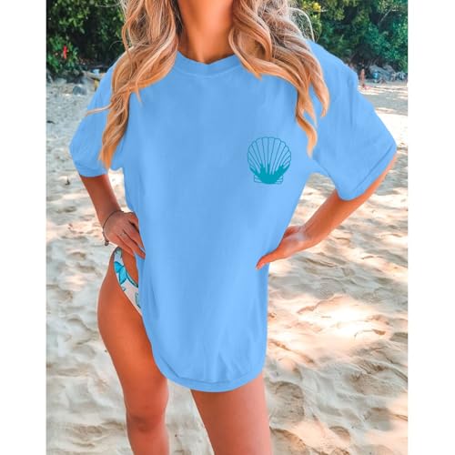 Image of Hawaiian T Shirts for Women Oversized Aesthetic Hibiscus Flower Beach Shirt Teens Preppy Tropical Graphic Tee Tops