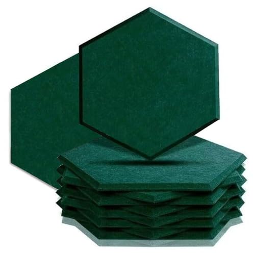 Hexagon Akustikplatten, 12 Stück, Schallabsorber Wandpaneele, 30 x 26 x 0,9 cm,Hohe Dichte Schallabsorber für Decken-/Tür-/Wanddekoration und Akustische Behandlung, Home/Gaming Deko (Dunkelgrün)