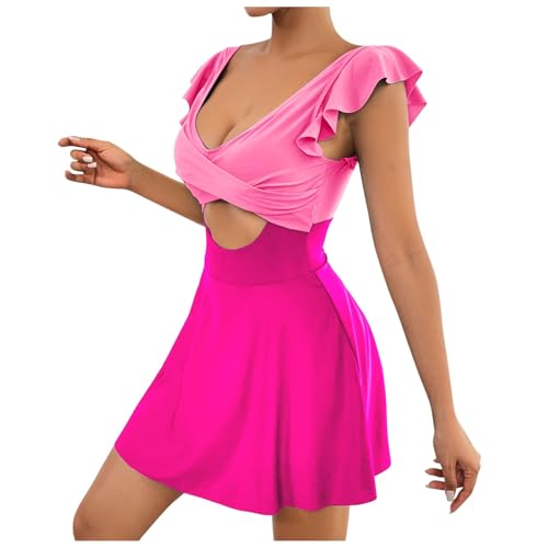Traje de baño para mujer con volantes despegados en V cruzado y falda chic