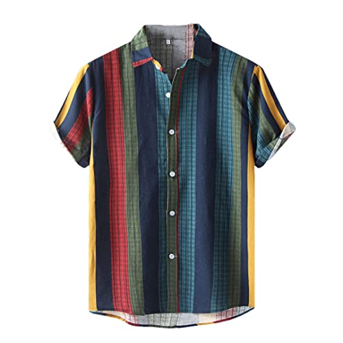 Chemise d'été à rayures pour homme Disimlarl - Coupe ample, Manches courtes, Army Gn., Taille L