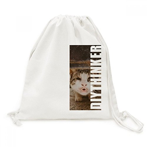 Toile drawstring backpack avec motif chat amusant pour voyage et shopping