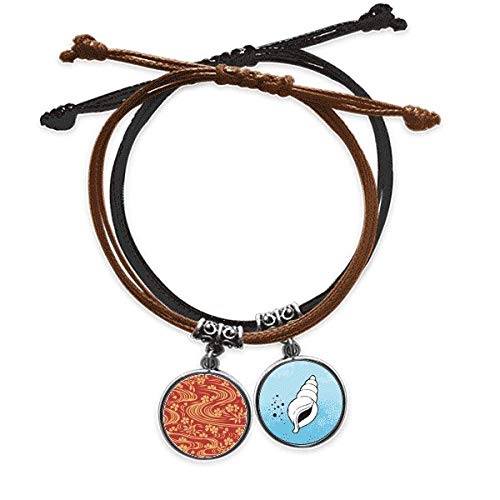 Flor pulsera japonesa de cuero genuino y cuerda trenzada artesanal