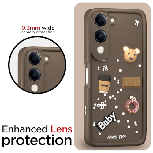 Image of Pikkme Back Cover for iQoo Z10 lite 5G / Vivo T4 lite 5G / Y19 5G / Y19e / Y04 4G / Y29s 5G | 3D Bear Silicone Cute & Fun Coffee Cartoon | Full Body Protection Bumper Case (Brown)