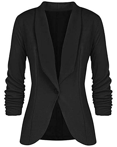 JIER Damen 3/4 Ärmel Blazer Sommer Lang Elegant Cardigan top Anzugjacke Damenanzüge Business Büro Jäckchen Anzug Casual Mantel Jacke Oberteil (Schwarz,Large) Cover