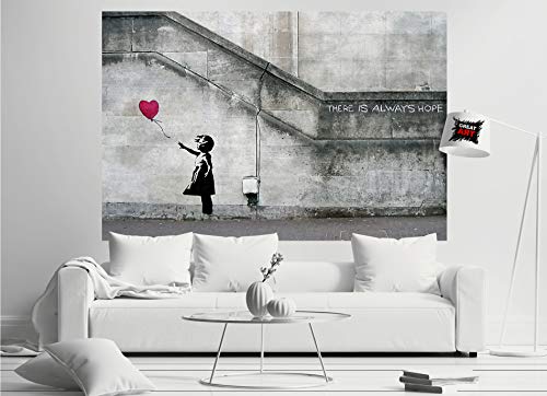 GREAT ART® XXL Poster | 140 x 100 cm | Banksy Art Balloon Girl | Wandbild Dekoration There Is Always Hope Banksy Girl Balloon Banksi Street Style Stencil Fotoposter Wanddeko