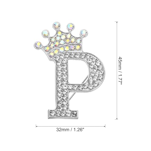 Image of PATIKIL Letter Brooch Pins, Crown Initial Rhinestone Alphabet Letter Lapel Badges Pin for Women Suits