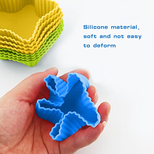 12 Pcs Cupcake Liners For Baking,3 Color Silicone Muffin Liners,Reusable&Nonstick Star-Shape Baking Cups For Daily Party,Birthday,Wedding(Blue,Yellow,Green) #TOP2