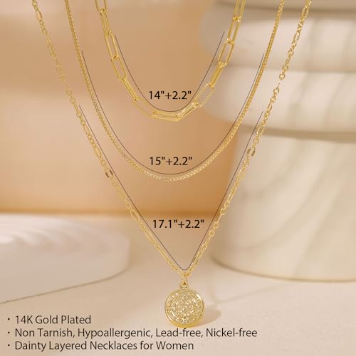 Layered Necklaces for Women, Dainty 14K Gold Plated Herringbone Chain Necklace Set Chunky Gold Necklace Stack Layering Choker Necklaces for Women Trendy Fashion Waterproof Jewelry4