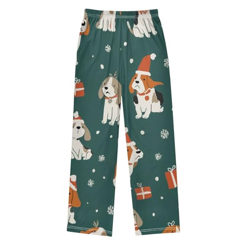 ZZXXB Beagle Christmas Snow Boys Long Pants Soft Trousers Elastic Waist Kids Lounge Bottoms with Pockets S-XL2