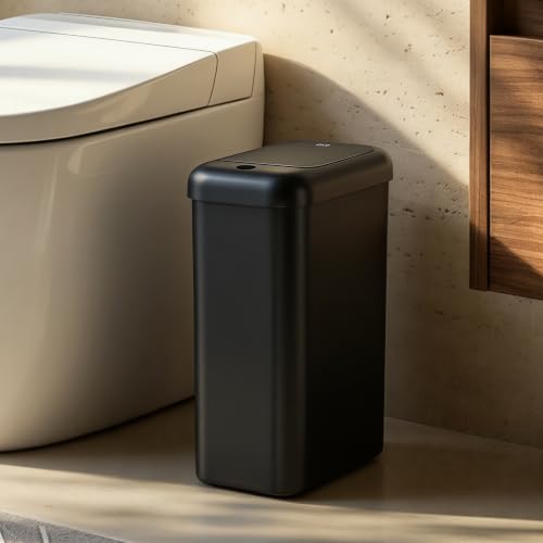 Image of EKO Morandi Slim Automatic Bathroom Trash Can with Lid, 2.6 Gallon Touchless Garbage Can, Waterproof Motion Sensor Trash Bin for Bathroom, Office, Black